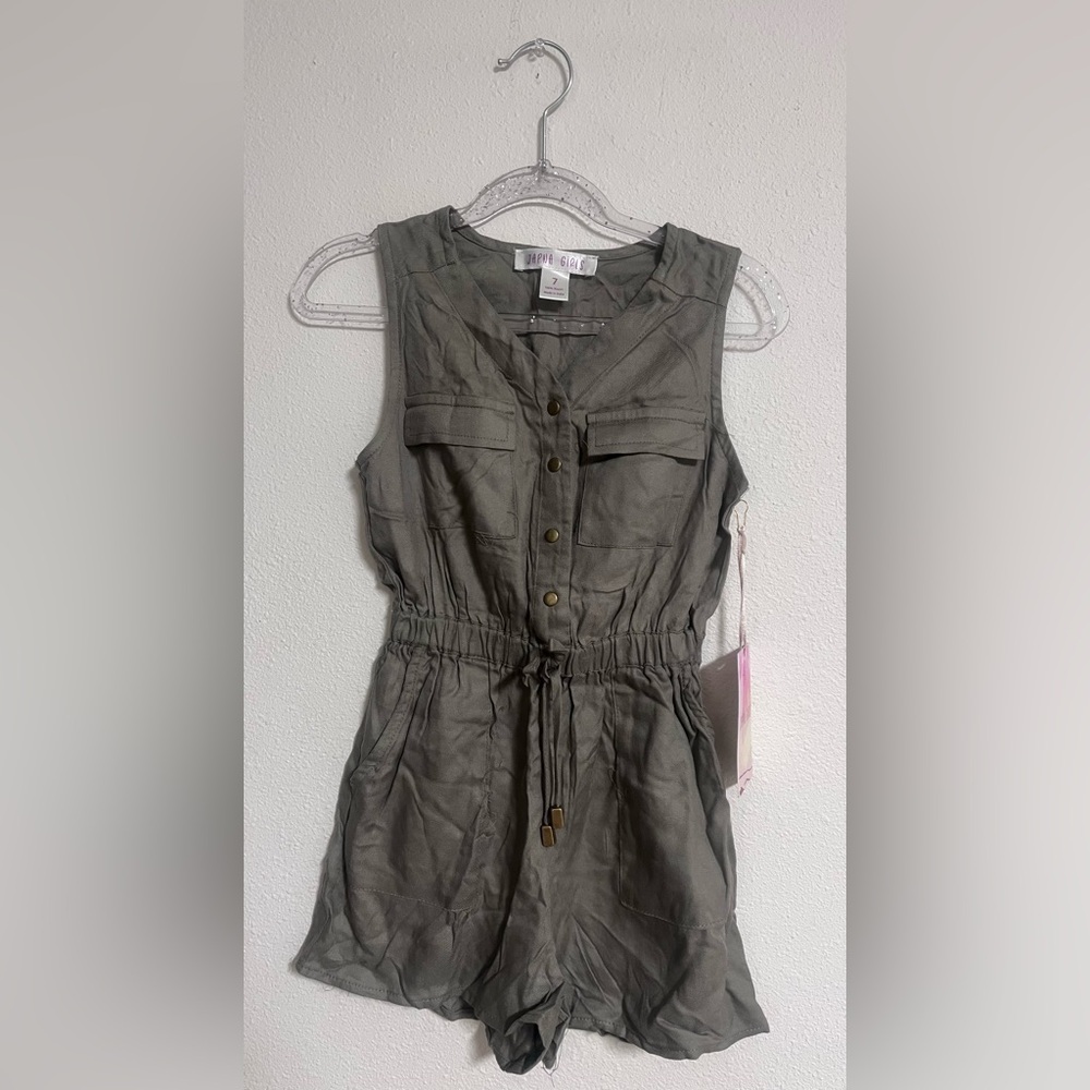 Green Utility Romper with Elastic Waist
